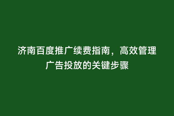 济南百度推广续费指南，高效管理广告投放的关键步骤