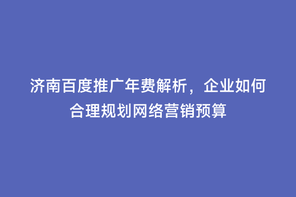 济南百度推广年费解析，企业如何合理规划网络营销预算