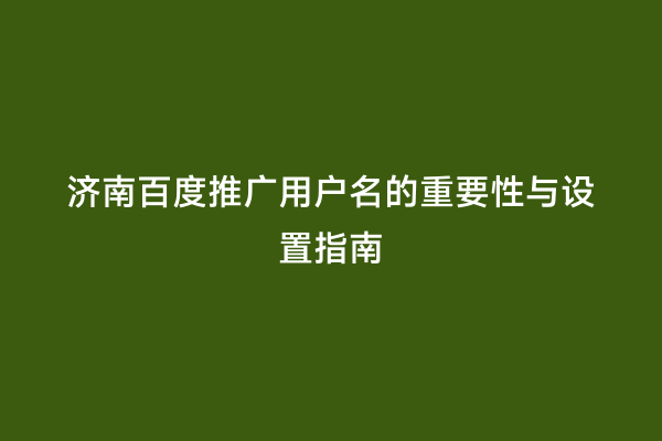 济南百度推广用户名的重要性与设置指南