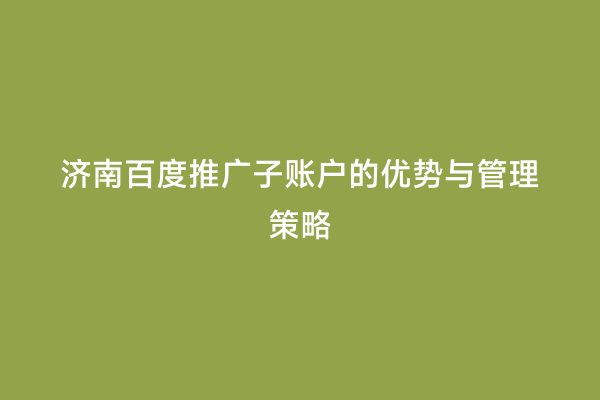 济南百度推广子账户的优势与管理策略