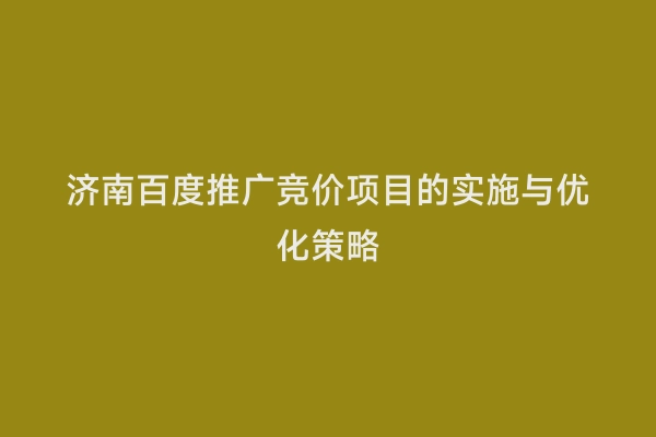 济南百度推广竞价项目的实施与优化策略
