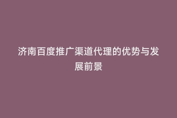 济南百度推广渠道代理的优势与发展前景