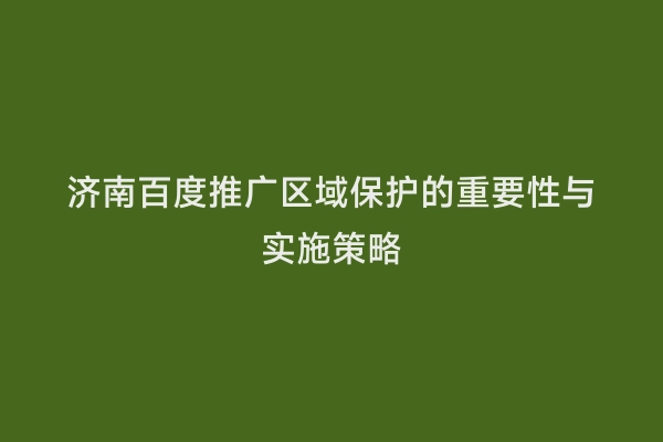 济南百度推广区域保护的重要性与实施策略