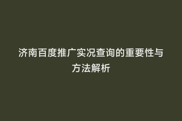 济南百度推广实况查询的重要性与方法解析