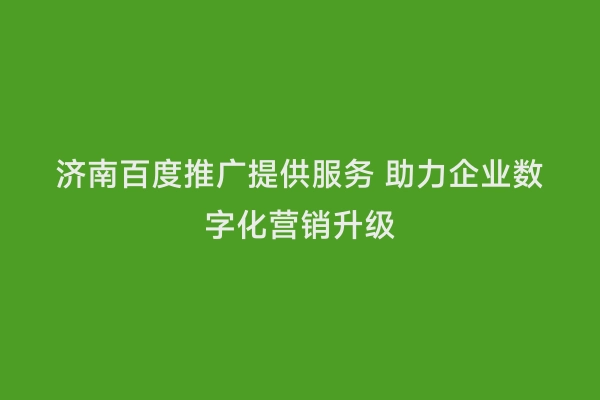 济南百度推广提供服务 助力企业数字化营销升级