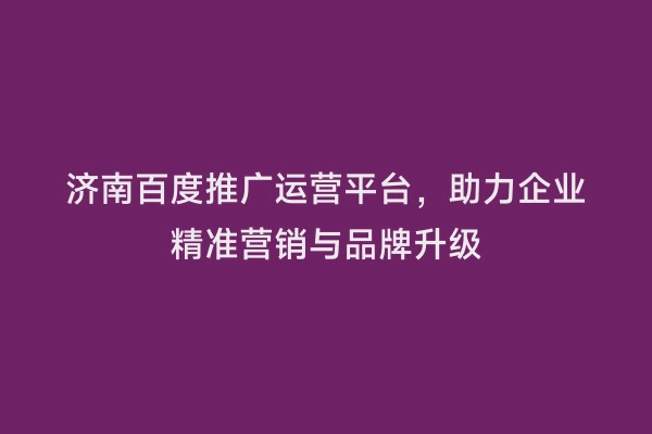 济南百度推广运营平台，助力企业精准营销与品牌升级