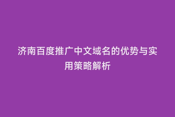 济南百度推广中文域名的优势与实用策略解析