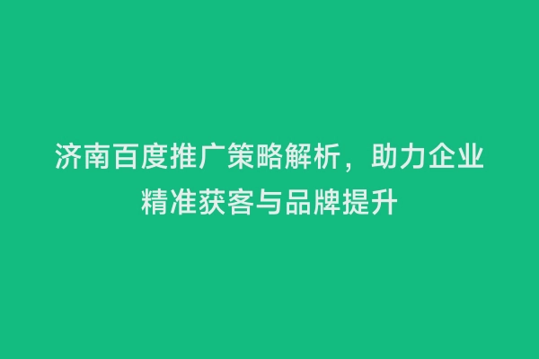 济南百度推广策略解析，助力企业精准获客与品牌提升
