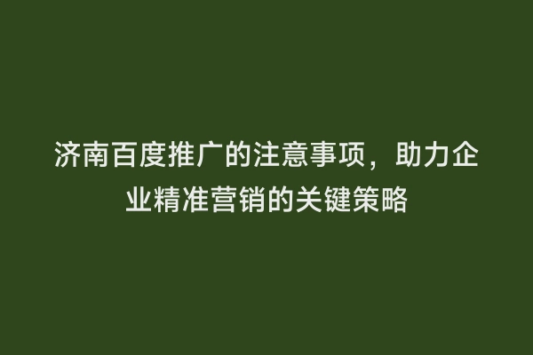 济南百度推广的注意事项，助力企业精准营销的关键策略