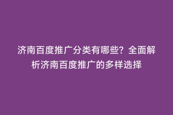 济南百度推广分类有哪些？全面解析济南百度推广的多样选择